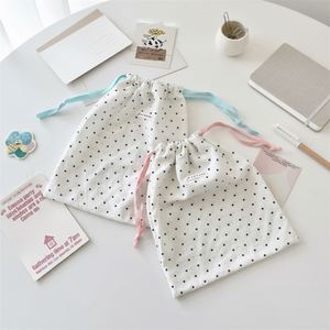 Recyclable logo Printed Black Polka Dot Print Cotton Jewelry Gift Dust Proof Packing Canvas Custom Reusable Folding <b>Makeup</b> <b>Bags</b> - Product Image 1