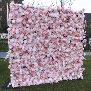 Mur floral artificiel 2,4 m x 2,4 m, panneau mural de fleurs 3D enroulable en soie artificielle pour décoration de fond de mariage - Product Image 3