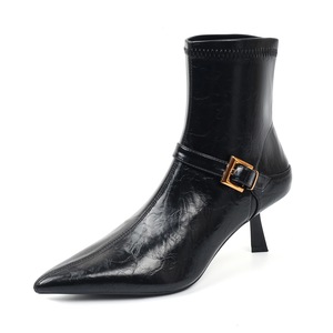 Boucle de ceinture, <span class=keywords><strong>bottes</strong></span> noires élégantes de style français pour femmes, <span class=keywords><strong>bottes</strong></span> à talons hauts, chaussures pour femmes qui ne fatiguent pas les pieds - Product Image 2