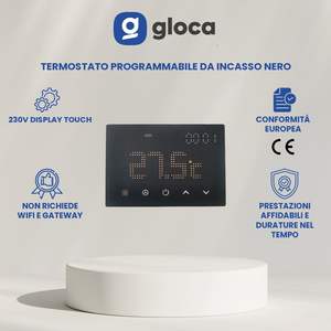 เทอร์โมสตัท Gloca แบบตั้งโปรแกรมได้ 230V หน้าจอสัมผัส สีดำ สำหรับควบคุมระบบ HVAC ในบ้าน - Product Image 2