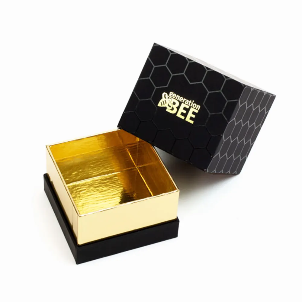 Kwaliteit Luxe Zwart En Goud Gewatteerde Eva Foam Deksel En Base Caviar Jam Bee Honey Jar Papieren Verpakking