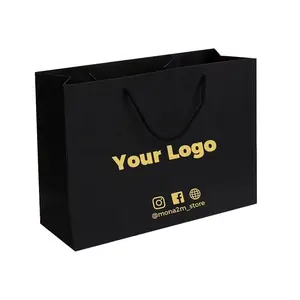 맞춤형 로고 블랙 웨딩/보석/화장품 의류 쇼핑백 손잡이가있는 재활용 고급 선물 종이 가방 포장