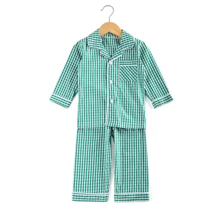 Wholesale 12M-12T Kids Sleepwear Plaid Stripe Clothing Autumn Top Pants Set Baby Boys Girls Pajamas