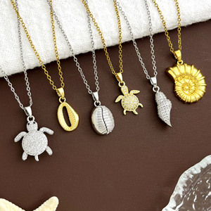 Ocean Turtle Conch Pendant Necklaces Gold Silver Plated Cubic Zirconia Animal Shape Fashionable <b>Chain</b> Jewelry Unisex - Product Image 4