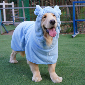 Peignoir de bain à capuche pour animaux de compagnie, bleu, grande taille, absorbant, séchage rapide, pour chiens, utilisation quatre saisons - Product Image 2