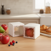 Boîte en carton blanc personnalisable 4 pouces x 4 pouces, pliable, pour emballage cadeau, boîte unique pour fruits, desserts, chocolats, avec fenêtre sur 3 côtés
