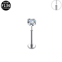 Clous de lèvre en zircon rond de haute qualité G23, style simple, pour piercing corporel, boucles d'oreilles de type push-pin