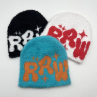 Großhandel Flauschige Nerz-RAW-Beanie-Mütze mit Buchstaben und Stern, flauschige Strickmütze, warme Winter-Plüsch-Street-Hip-Hop-Mütze für Herren und Damen, Alltag und Outdoor