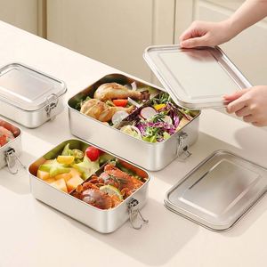 SUS304 Stainless Steel <b>Lunch</b> <b>Box</b> Bento Container Leakproof Seal with Removable Dividers for Office School Travel Meal Prep - Product Image 2
