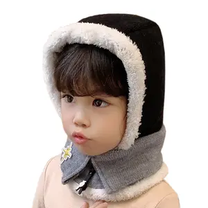 Designer Acrylic Baby Hats for Autumn and Winter Warm Neck Scarf Suit for Boys and Girls Plus Velvet One-Piece Hat for Beach