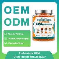 Gummies aux champignons OEM ODM, Mélange adaptogène 8-en-1 de champignons, Gummies végétaliens aux baies pour l'immunité et la concentration, 60 unités, Marque privée
