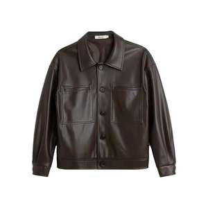 <b>Mens</b> Brown Leather <b>Shirt</b> Jacket Button Up Casual <b>Winter</b> Outerwear Classic Minimal Style Fashion Jacket <b>for</b> <b>Men</b> - Product Image 1