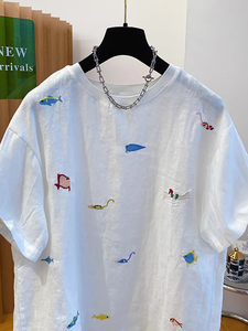 Nuova moda estiva girocollo in <span class=keywords><strong>lino</strong></span> ricamato a maniche corte ampia <span class=keywords><strong>t</strong></span>-<span class=keywords><strong>shirt</strong></span> da <span class=keywords><strong>donna</strong></span> - Product Image 6