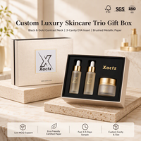 Coffret Cadeau Trio Soins de la Peau Haut de Gamme avec Couvercle et Base, Embossage, Matériaux Recyclés, Tailles Personnalisables, Carton Gris Métallisé Brossé 3