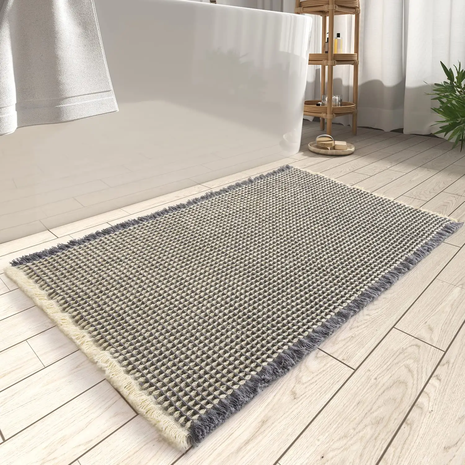 Tapis de Salle de Bain Réversibles Gaufrés Super Absorbants Tapis de Bain Antidérapants Tapis de Douche Ultra Doux à Séchage Rapide Lavable en Machine