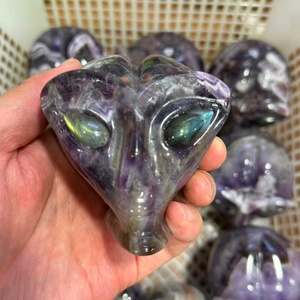 Tengkorak Alien Kristal Kuarsa Mawar Alami 8cm, Ukiran Tangan, untuk Dekorasi Rumah - Product Image 2