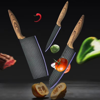 Ensemble de 7 couteaux de chef en acier inoxydable avec manches en bois grainé, couteau à découper, couteau de boucher avec support à couteaux en acrylique