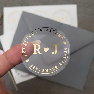 High Quality Custom Logo <b>Waterproof</b> Printed Clear Gold Foil Sticker <b>Label</b> for Envelope - Product Image 2