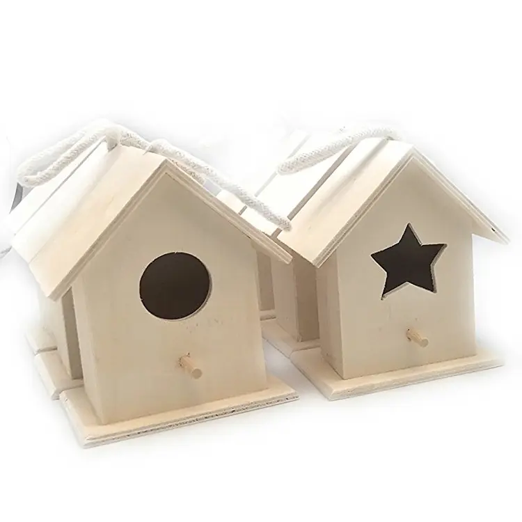Mini toplu özelleştirilmiş çevre dostu küçük ahşap kuş evi kuş evi oyuncak seti çocuklar için çocuk boyama dekorasyon satılık düz