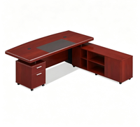 Bureau de direction moderne en placage avec table de patron, piedestal mobile automatique pliable et armoire latérale ouverte