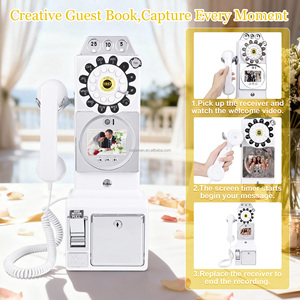 Téléphone filaire vintage 1080P avec fonction livre d'or vidéo, couleurs blanc, noir, rouge, pour mariages, anniversaires et événements populaires - Product Image 5