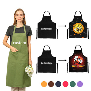 Hot Bán Nấu Ăn Tùy Chỉnh In Bông Vải Biểu Tượng Đầy Đủ Chiều Dài Bib Phụ Nữ Dài Tạp dề Với Hai Túi - Product Image 4