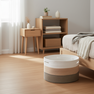 ตะกร้าเก็บของสานทรงกลมขนาด 22 ลิตร ทำจากเชือกฝ้าย สำหรับจัดระเบียบบ้าน ห้องนั่งเล่น สไตล์มินิมอล จาก Db Wholesale - Product Image 2