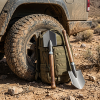Pelle de survie tactique militaire multifonctionnelle portable avec manche en bois droit pour camping et randonnée