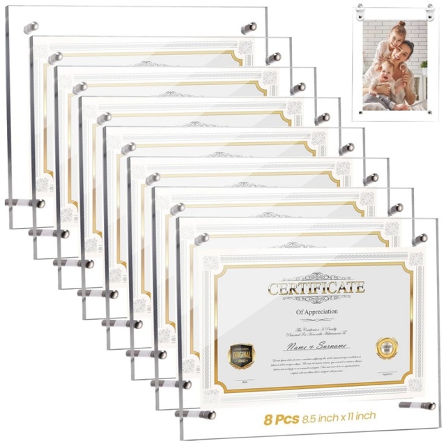 Magnetic Customizable Acrylic 8.5x11 Frame with Logo-UV Printed Waterproof & for Frameless Display for Certificates & Photos