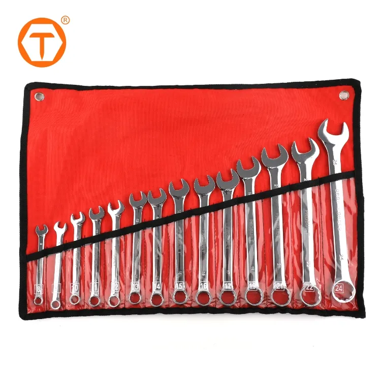 SINOTOOLS 14Pcs Hand Wrench Tool 8 To 24 Open End Combination Spanner Wrench Set