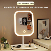 Miroir de maquillage intelligent à LED en plastique avec éclairage et rangement, pour chambre à coucher, coiffeuse, maison, ou comme miroir de bureau pour dortoir étudiant