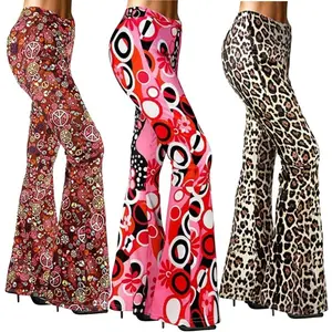 Women's Hippie Flared Pants 70s Fancy Flared Pant Disco Costume Bell Bottom Vintage Pants with Headgear MM-003