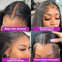 Pelucas de Encaje Frontal Liso Extremo Sin Pegamento, Pelucas de Encaje HD Completas, Pelucas de Cabello Humano con Encaje Frontal Transparente HD para Mujeres Negras