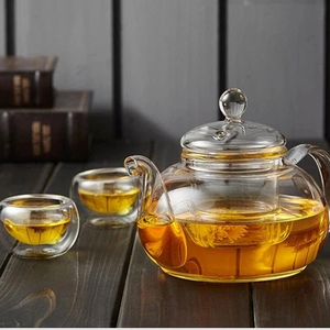 Service à thé et café CLASSIQUE en verre borosilicate soufflé à la main avec infuseur et chauffe-thé pour le bureau - Product Image 6