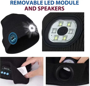Gorro LED Cálido con Auriculares Estéreo Inalámbricos Bluetooth, Recargable por USB, Ajustable, 3 Niveles de Intensidad de Luz LED, Gorro Musical Cálido - Product Image 5