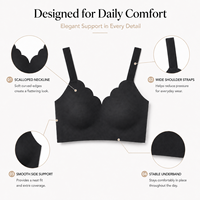 OEM/ODM Soutien-gorge sans fil pour femme, noir, en soie glacée, sans couture, à bords ondulés, avec larges bretelles réglables et douces