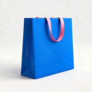 Sacs de shopping en papier personnalisés avec feuille d'or, couleur bleu luxueux, pour emballages de vêtements et de maquillage - Product Image 1