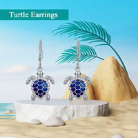 Bijoux fins, boucles d'oreilles en argent sterling 925, style océan, animal, tortue de mer bleue, pour femmes
