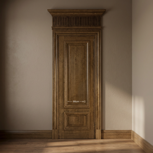 Puerta interior clásica de lujo de roble macizo de 80x260 cm, puerta francesa con moldura superior de 15 cm y travesaño acanalado, puertas para villas - Product Image 3