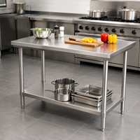 Table de travail en acier inoxydable à 2 niveaux, réglable, de qualité commerciale, avec pieds ronds, prix d'usine, pour cuisine d'hôtel