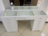 Coiffeuse Haut de Gamme en Pin pour Chambre avec Miroir de Maquillage LED et Tiroirs, Vente Directe Usine pour Usage Domestique et Hôtelier, en Bois
