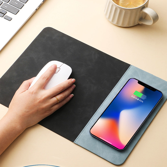 PU Leather 15W Fast Wireless Charging Mouse Pad, Rectangle Desk Mat, Custom Logo & Custom Color, One-stop Custom Service,