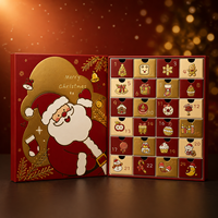 Calendrier de l'Avent à 24 tiroirs pour bijoux, boucles d'oreilles et bagues, boîte rigide en feuille d'or rouge, compte à rebours de Noël, logo personnalisé, MOQ 100 pièces