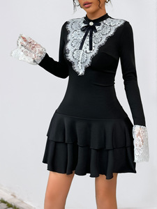 Alla moda da <span class=keywords><strong>donna</strong></span> elegante e Sexy a maniche lunghe in pizzo manica manica con volant abito <span class=keywords><strong>classico</strong></span> romantico Patchwork Mini abiti da <span class=keywords><strong>donna</strong></span> - Product Image 3