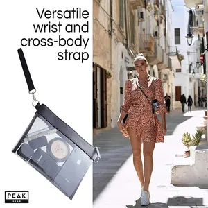 Basit tasarım pvc makyaj çantası kadın kilitli şeffaf el çantası çevre dostu şeffaf crossbody çanta