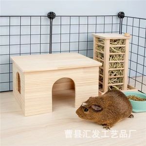 Casa para mascotas de madera maciza 30x24x17.5cm color natural para hámster, conejillo de indias, chinchilla, rata - Product Image 3