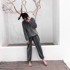 <span class=keywords><strong>Pigiama</strong></span> invernale in <span class=keywords><strong>pile</strong></span> di corallo Casual Plus Size da <span class=keywords><strong>donna</strong></span> con maniche lunghe con elastico in vita caldo - Product Image 3