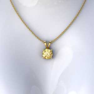 Solitaire Pendant 1CT to 4CT Round Fancy Yellow Lab Grown Diamond Pendant Yellow Moissanite Pendant Bunny Ear Bale Wedding G - Product Image 1