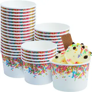 Material reciclable taza de papel de revestimiento de impresión personalizada para helado con tapas