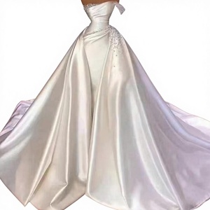 S2476R New Style Temperament Heavy High Quality Satin Gorgeous Slash Neck One Shoulder Hot Selling Bridal Wedding Dress - Product Image 1